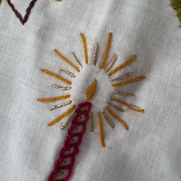 Vintage Handstitched Needlepoint Holiday Tea Towel Candle Tree Branch 33”x16.5” - Picture 4 of 10